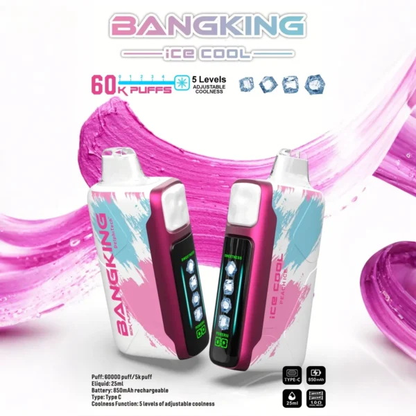 Bang King 60000 拋棄式電子煙｜LED 螢幕顯示 × 五檔冰度調節｜超長續航大容量・多款口味